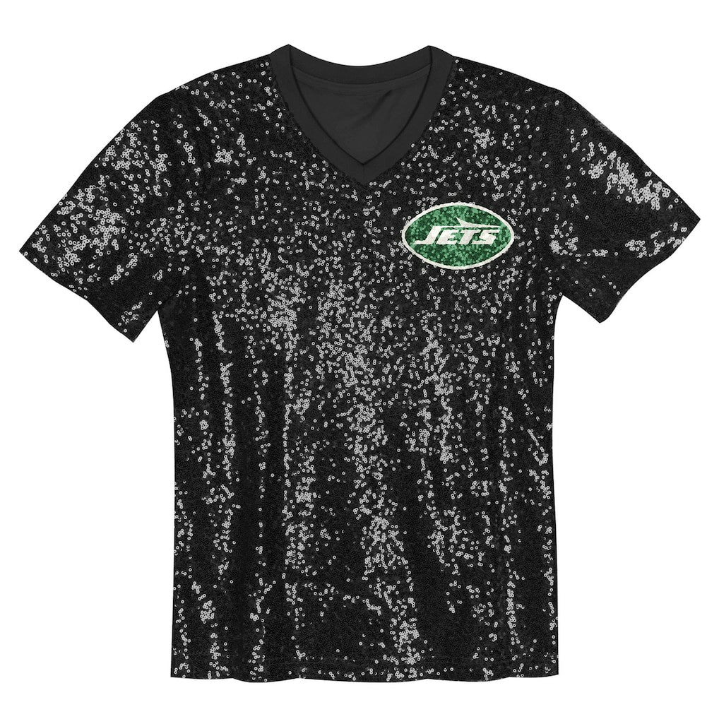 Sauce Gardner New York Jets Girls Youth Sequin V-Neck Fashion Jersey - Black for sale