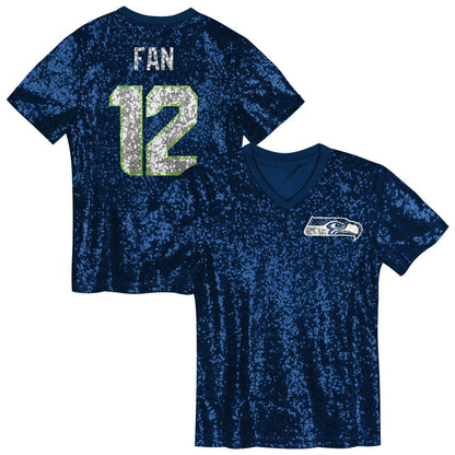 12 Fan Seattle Seahawks Girls Youth Sequin V-Neck Fashion Jersey - College Navy for sale
