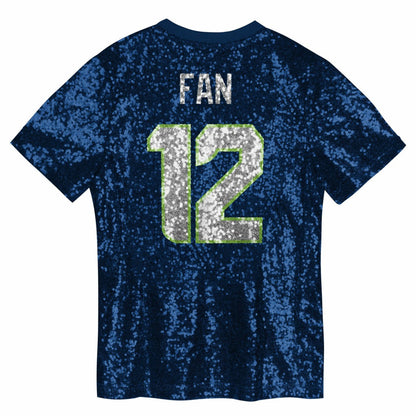 12 Fan Seattle Seahawks Girls Youth Sequin V-Neck Fashion Jersey - College Navy for sale