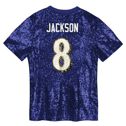 Lamar Jackson Baltimore Ravens Girls Youth Sequin V-Neck Fashion Jersey - Purple on sale