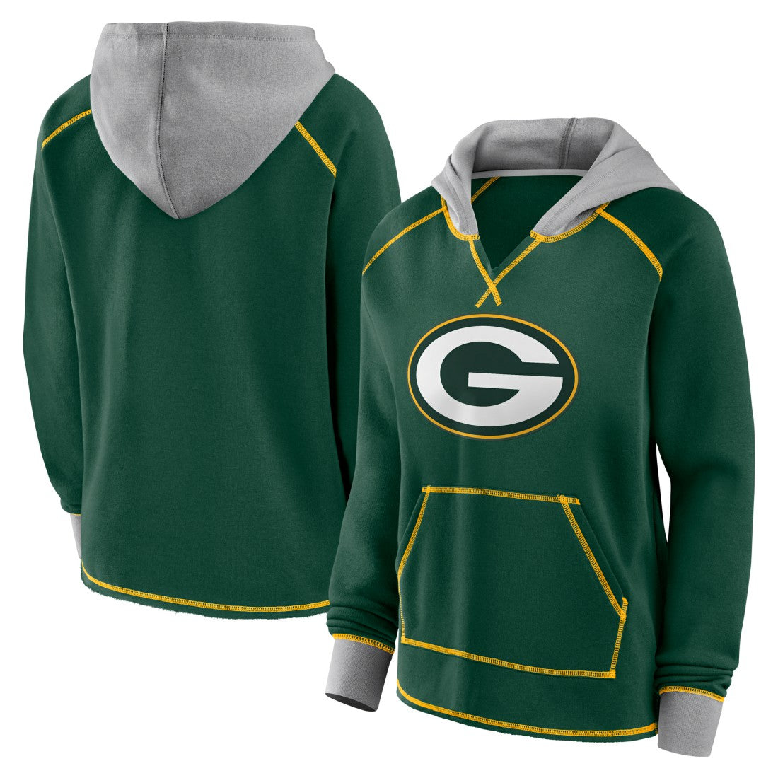 Green Bay Packers Logo Athletic Women's Boom Fleece Pullover V-Neck Hoodie - Green sale