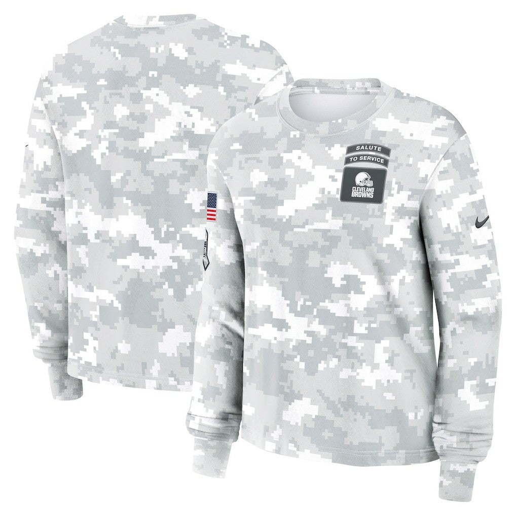 Cleveland Browns Women's 2024 Salute To Service Dri-FIT Long Sleeve T-Shirt - Arctic Camo | Nike outlet