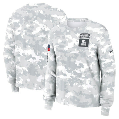 Cleveland Browns Women's 2024 Salute To Service Dri-FIT Long Sleeve T-Shirt - Arctic Camo | Nike outlet