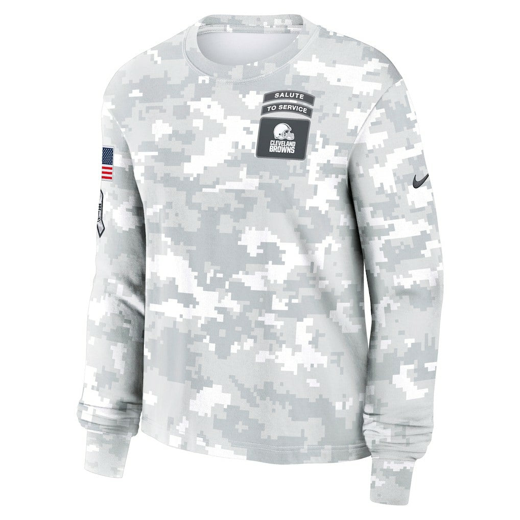 Cleveland Browns Women's 2024 Salute To Service Dri-FIT Long Sleeve T-Shirt - Arctic Camo | Nike outlet