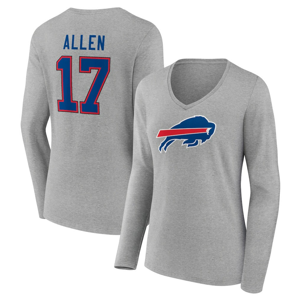 Josh Allen Buffalo Bills Women's Icon Player Name & Number Long Sleeve V-Neck T-Shirt - Gray sale