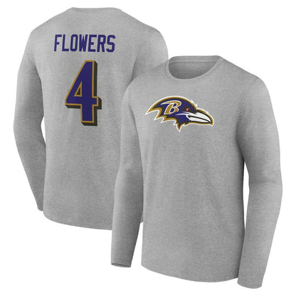 Zay Flowers Baltimore Ravens Icon Player Name & Number Long Sleeve T-Shirt - Gray online