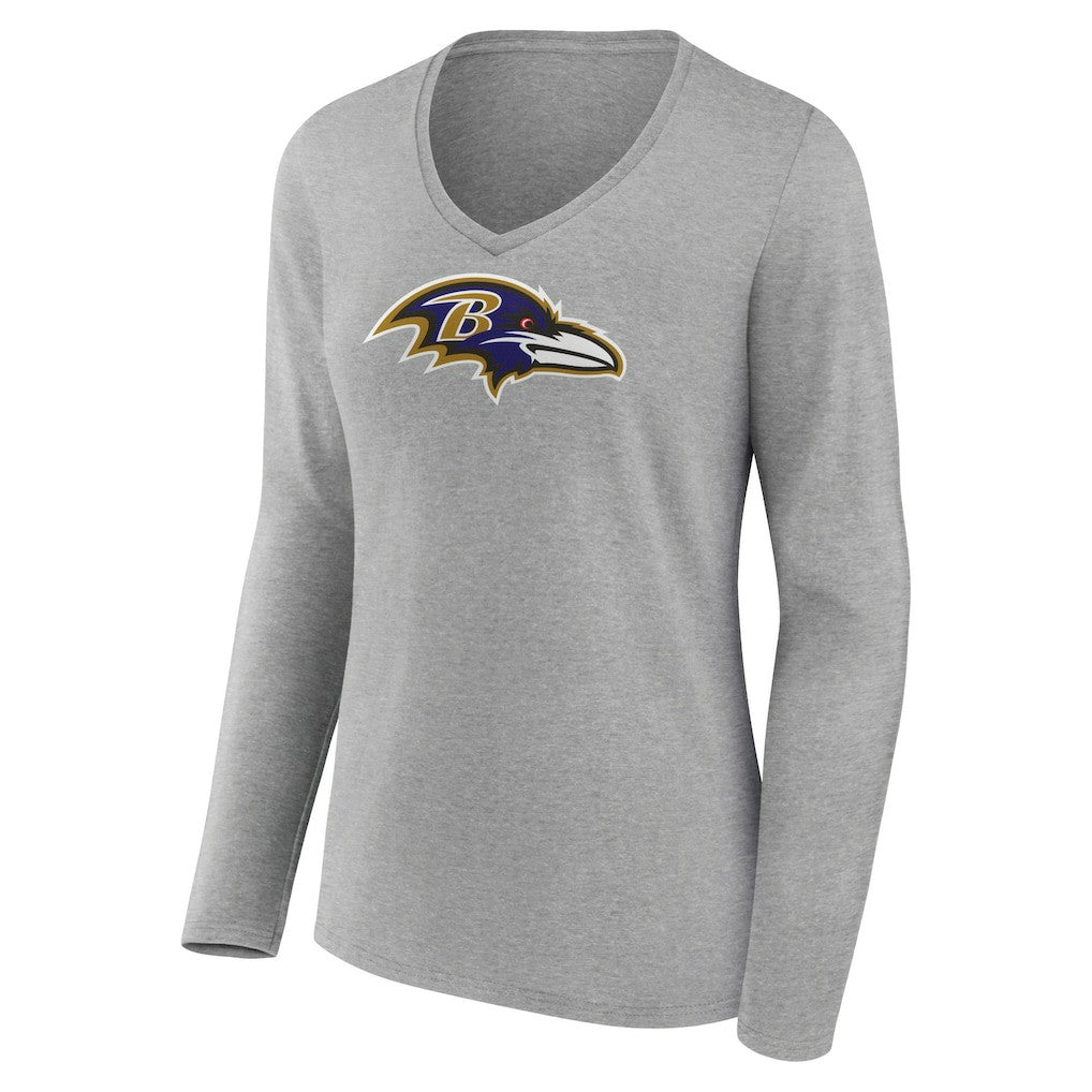 Zay Flowers Baltimore Ravens Women's Icon Player Name & Number Long Sleeve V-Neck T-Shirt - Gray discount