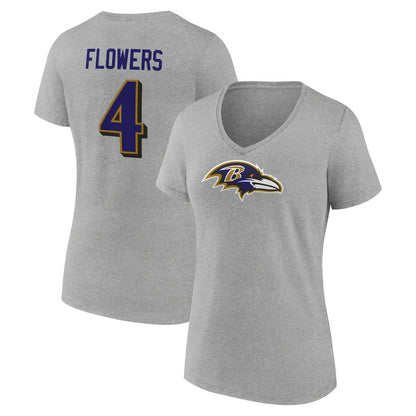 Zay Flowers Baltimore Ravens Women's Icon Player Name & Number V-Neck T-Shirt - Gray cheap
