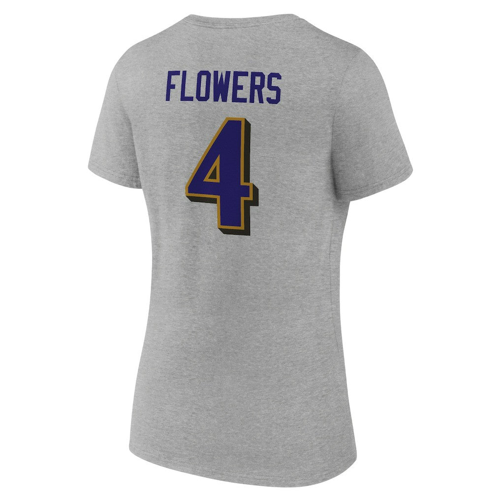 Zay Flowers Baltimore Ravens Women's Icon Player Name & Number V-Neck T-Shirt - Gray cheap