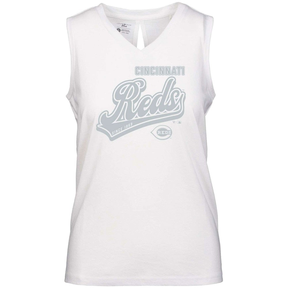 Cincinnati Reds Levelwear Women's  Paisley Sweep V-Neck Tank Top - White