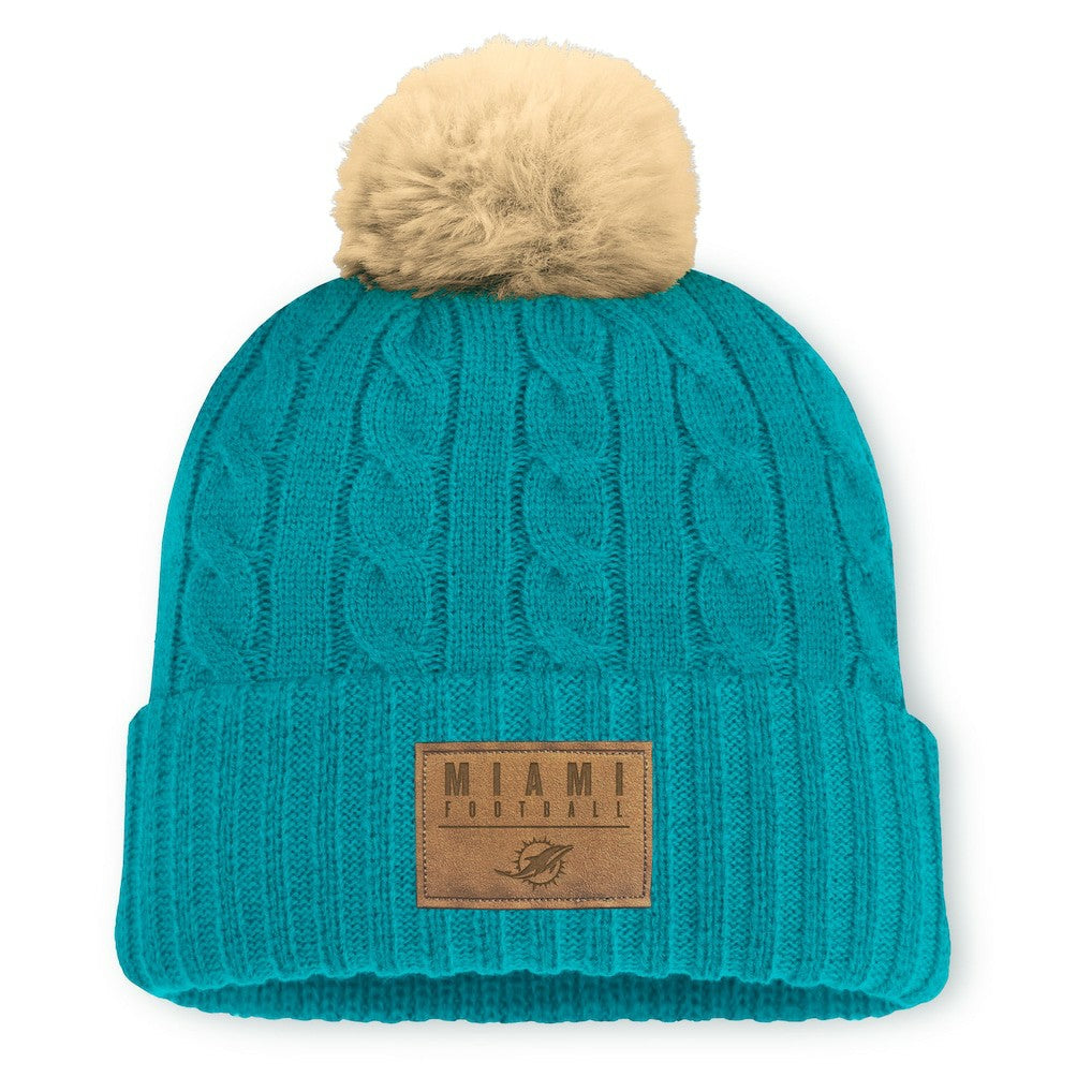 Miami Dolphins Women's Cable Knit Cuffed Hat with Pom - Aqua on sale
