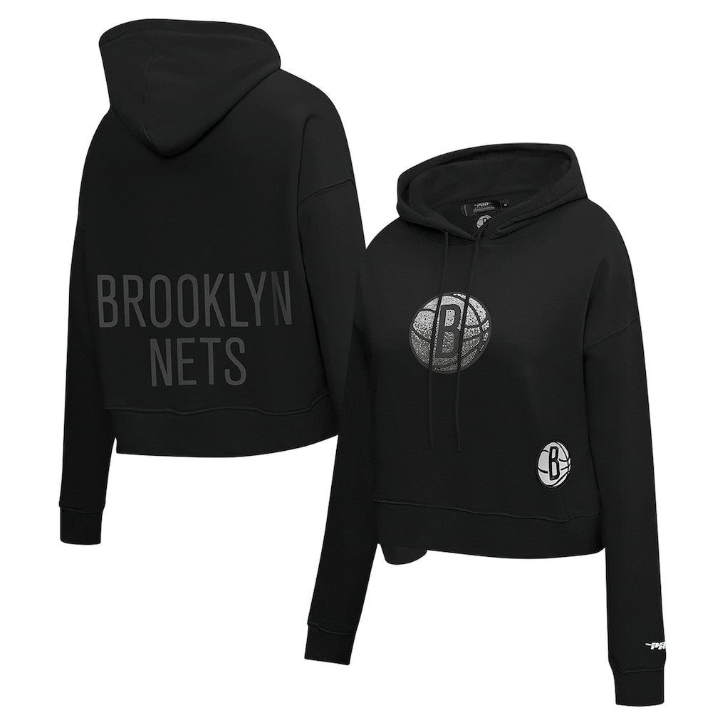 Brooklyn Nets Pro Standard Women's Jewels Cropped Pullover Hoodie - Black for sale