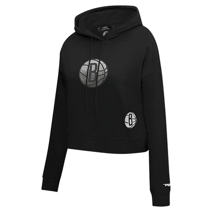 Brooklyn Nets Pro Standard Women's Jewels Cropped Pullover Hoodie - Black for sale