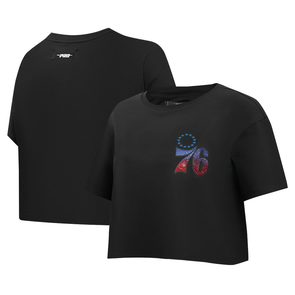 Philadelphia 76ers Pro Standard Women's Jewels Boxy Cropped T-Shirt - Black discount