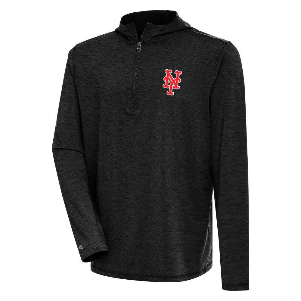 New York Mets Antigua Tidy Quarter-Zip Hoodie - Heather Black