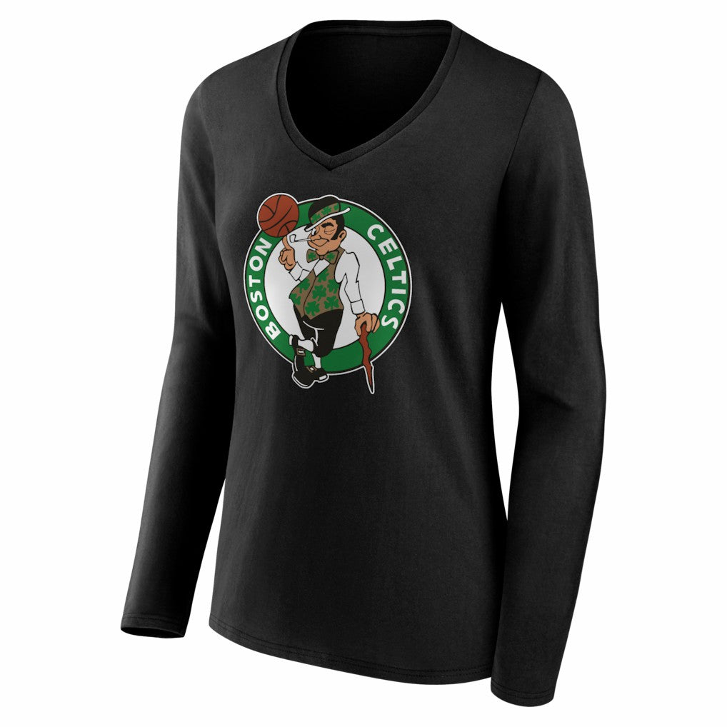 Boston Celtics Women's Primary Logo Long Sleeve V-Neck T-Shirt - Black sale
