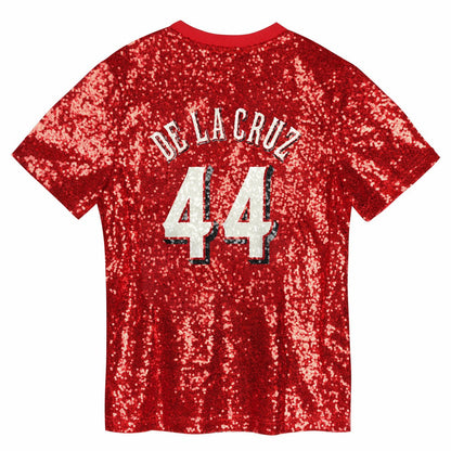 Elly De La Cruz Cincinnati Reds Juniors Name & Number Sequin V-Neck Top - Red