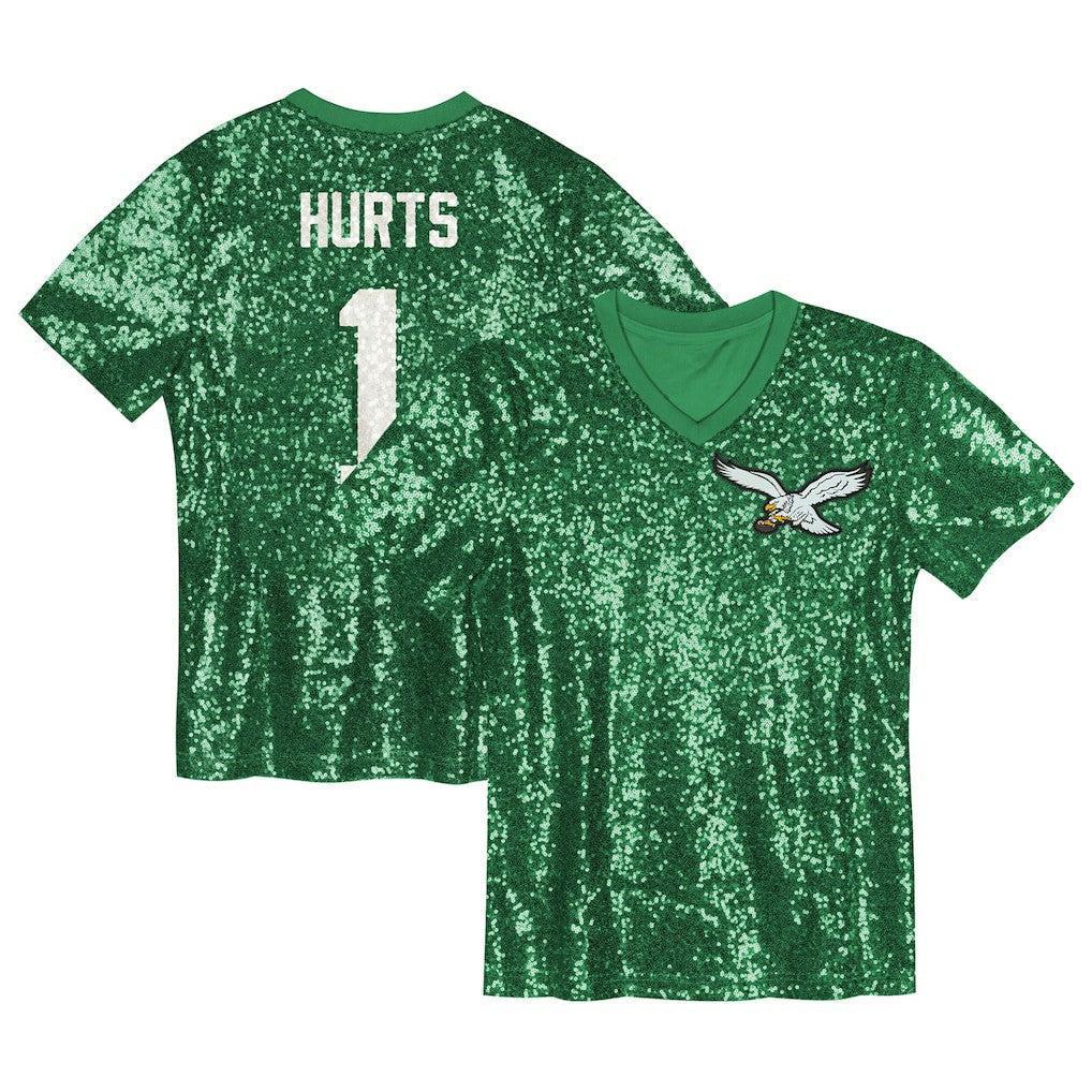 Jalen Hurts Philadelphia Eagles Girls Youth Sequin V-Neck Fashion Jersey - Kelly Green discount