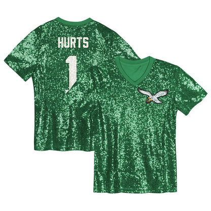 Jalen Hurts Philadelphia Eagles Girls Youth Sequin V-Neck Fashion Jersey - Kelly Green discount