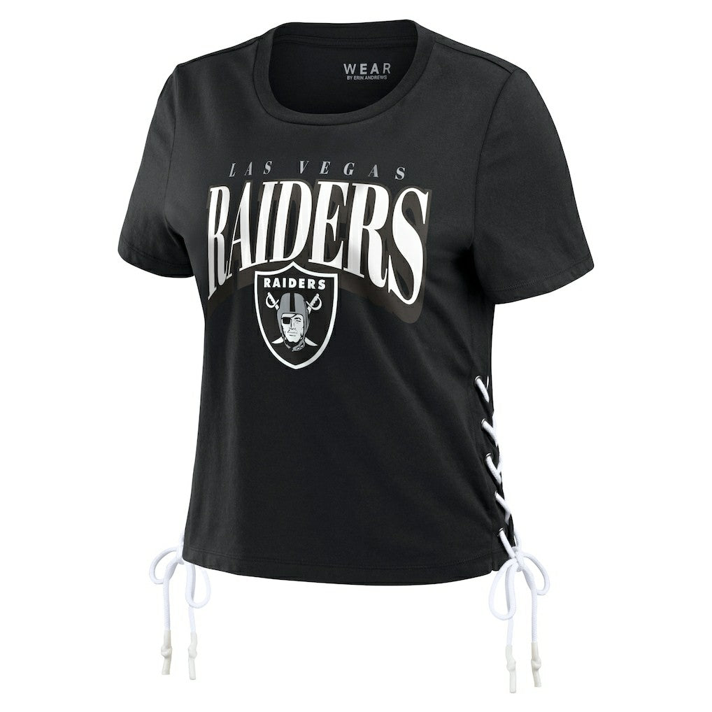 Las Vegas Raiders WEAR by Erin Andrews Women's Lace Up Side Modest Cropped T-Shirt - Black online