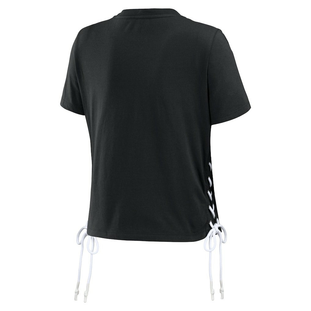 New Orleans Saints WEAR by Erin Andrews Women's Lace Up Side Modest Cropped T-Shirt - Black sale