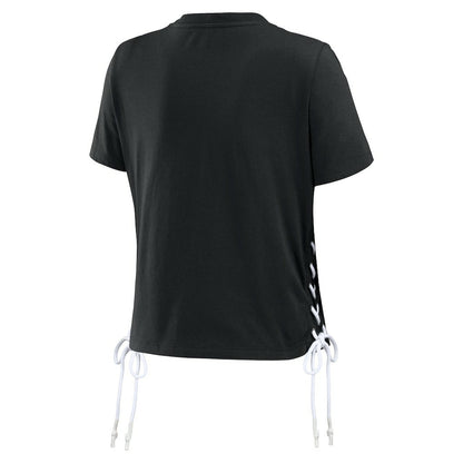 New Orleans Saints WEAR by Erin Andrews Women's Lace Up Side Modest Cropped T-Shirt - Black sale