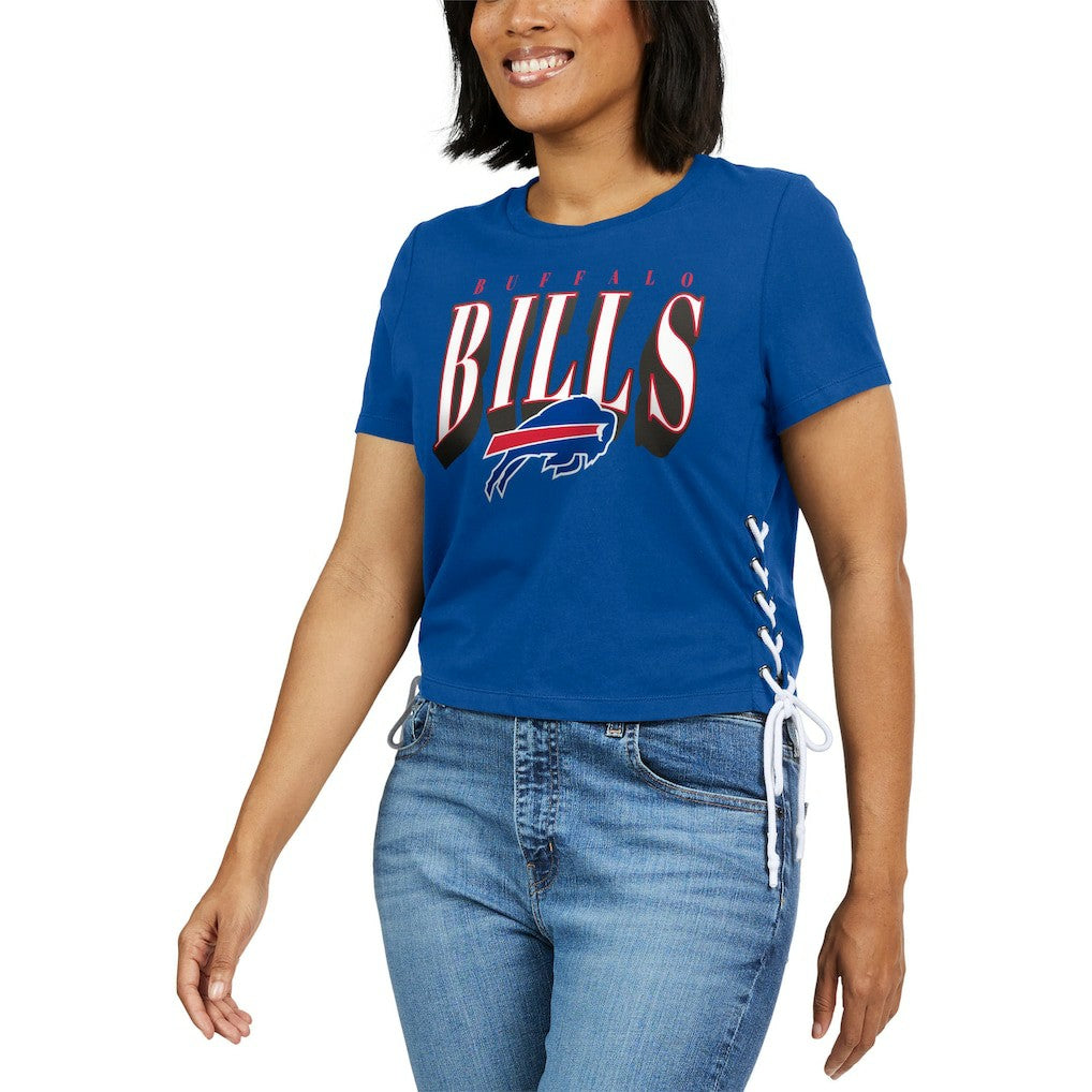 Buffalo Bills WEAR by Erin Andrews Women's Lace Up Side Modest Cropped T-Shirt - Royal sale