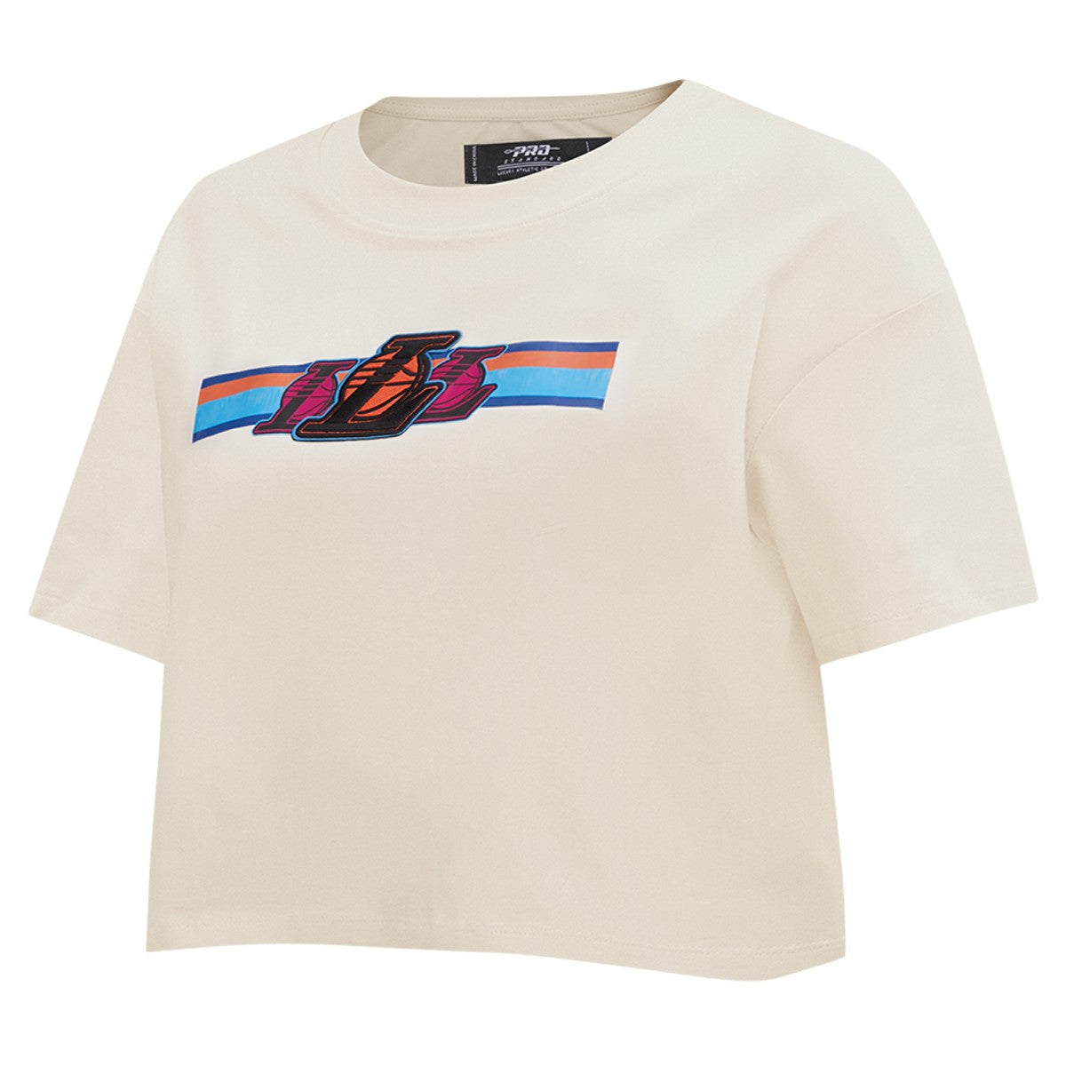 Los Angeles Lakers Pro Standard Women's Retro Striper SJ Cropped Boxy T-Shirt - Cream for sale