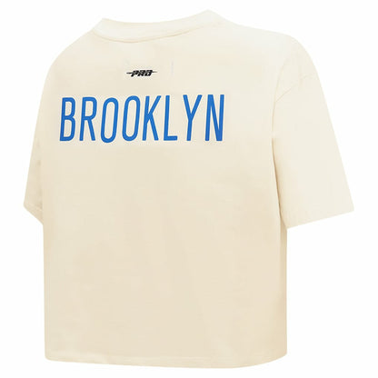 Brooklyn Nets Pro Standard Women's Retro Striper SJ Cropped Boxy T-Shirt - Cream for sale