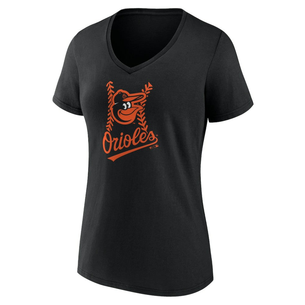 Baltimore Orioles Women's Personalized Name & Number Fastball V-Neck T-Shirt - Black