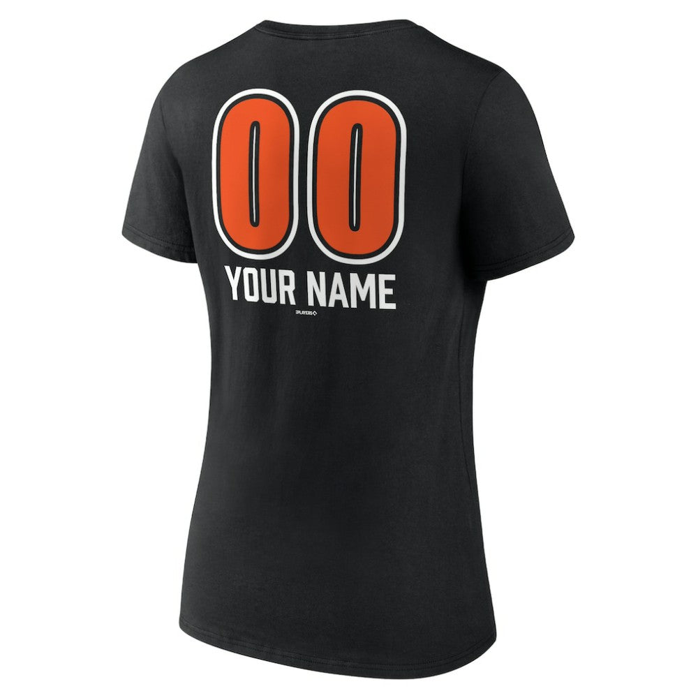 Baltimore Orioles Women's Personalized Name & Number Fastball V-Neck T-Shirt - Black