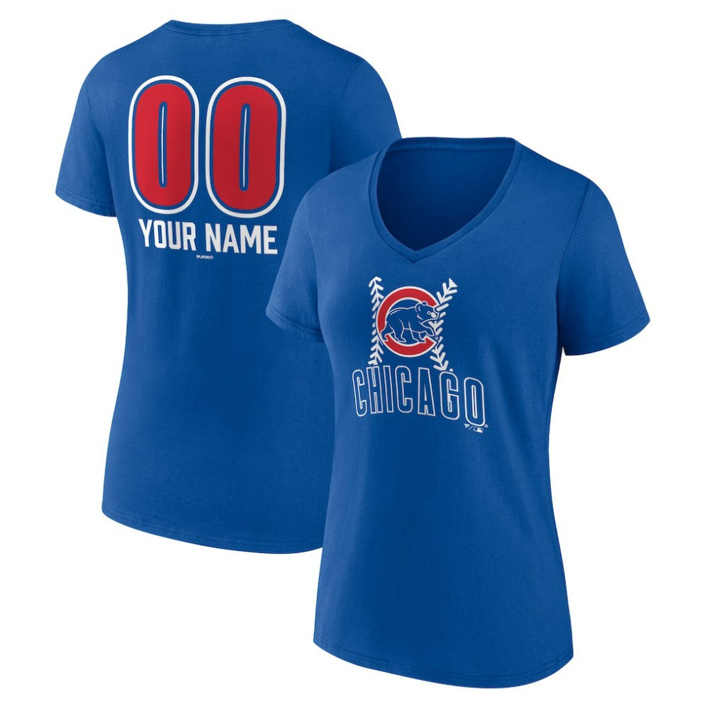 Chicago Cubs Women's Personalized Name & Number Fastball V-Neck T-Shirt - Royal
