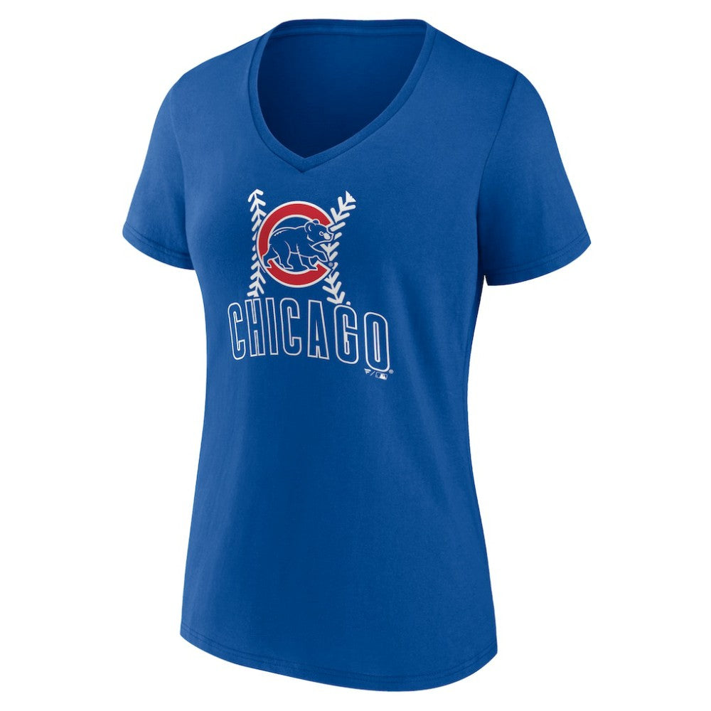 Chicago Cubs Women's Personalized Name & Number Fastball V-Neck T-Shirt - Royal