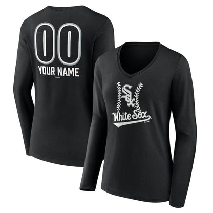 Chicago White Sox Women's Personalized Name & Number Fastball Long Sleeve V-Neck T-Shirt - Black