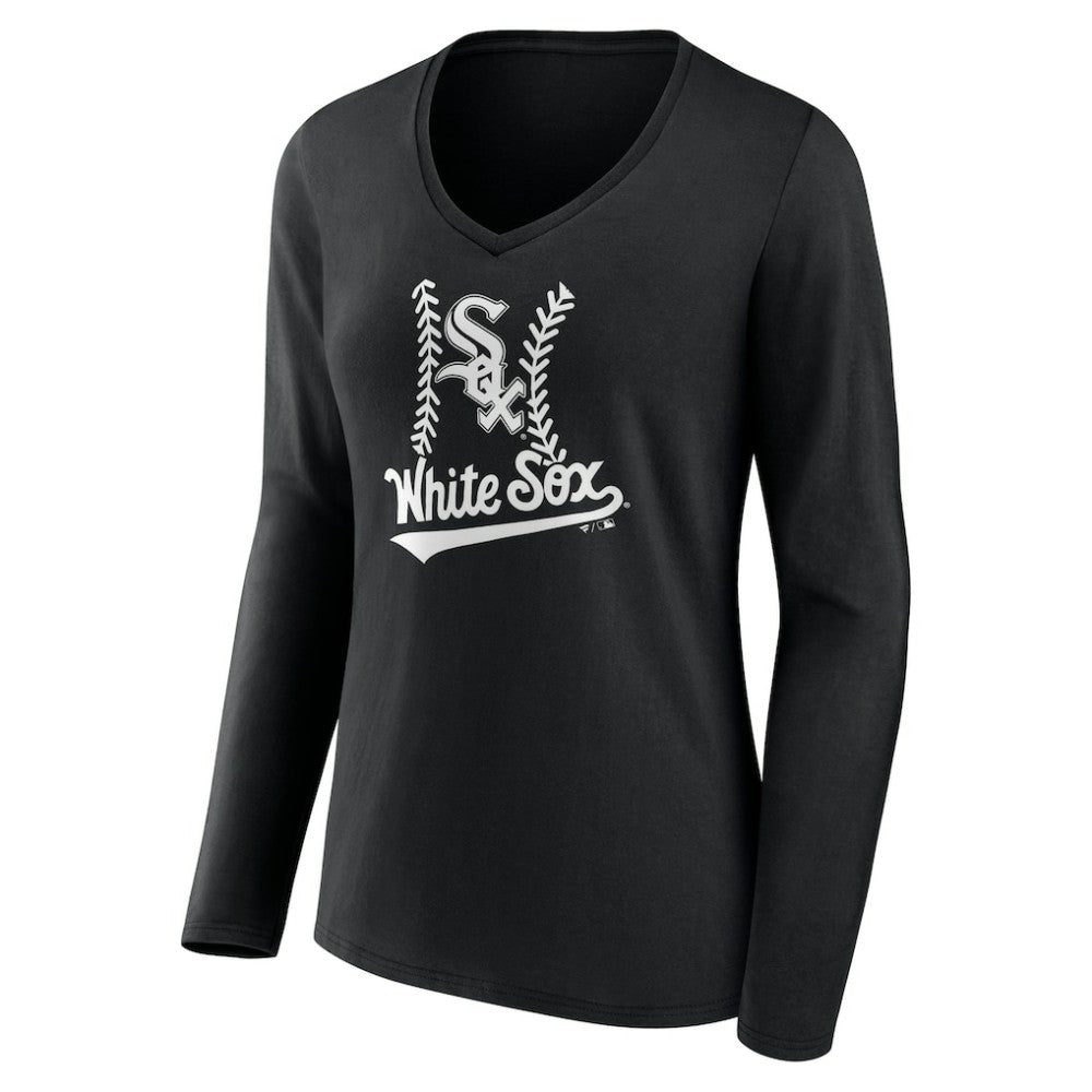 Chicago White Sox Women's Personalized Name & Number Fastball Long Sleeve V-Neck T-Shirt - Black