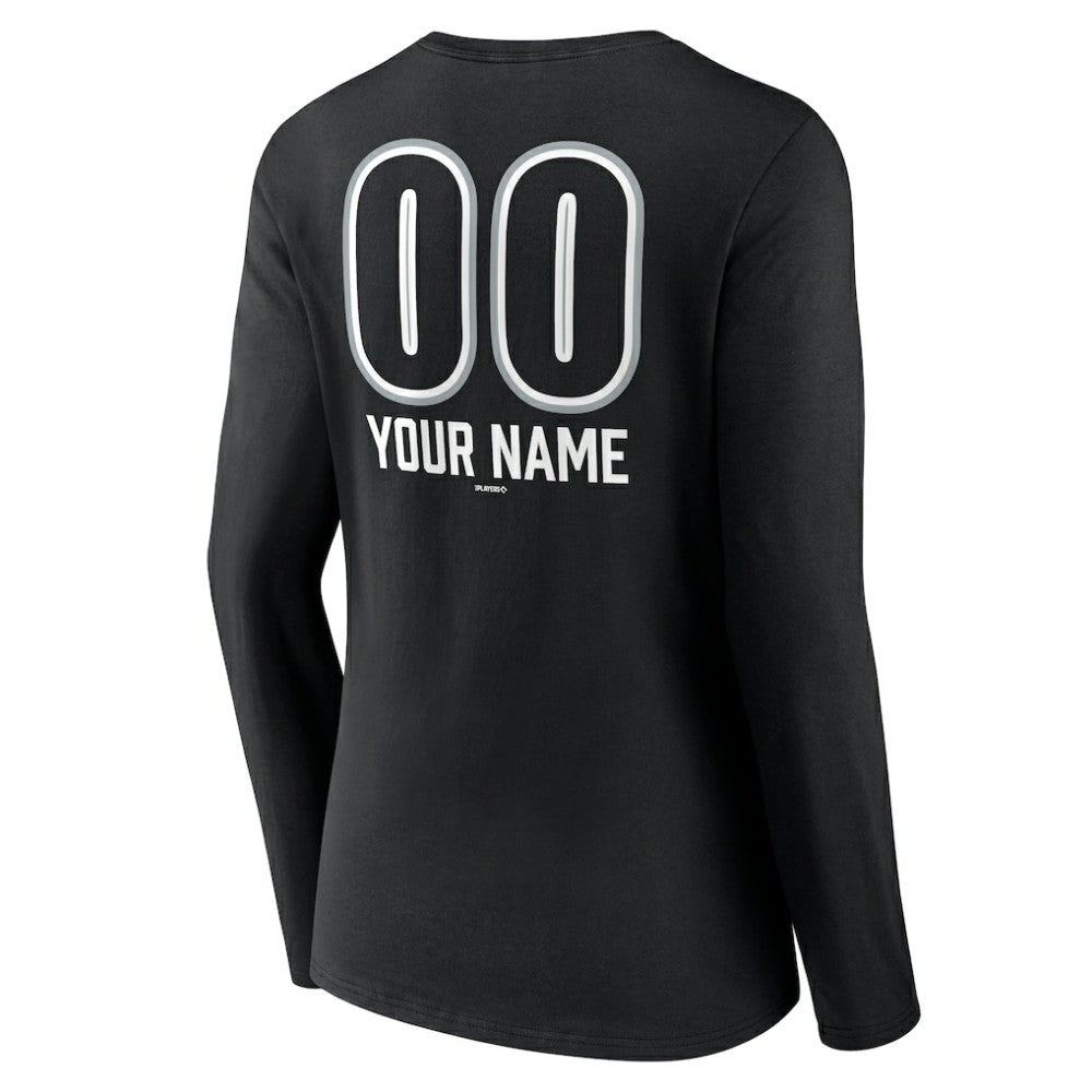 Chicago White Sox Women's Personalized Name & Number Fastball Long Sleeve V-Neck T-Shirt - Black