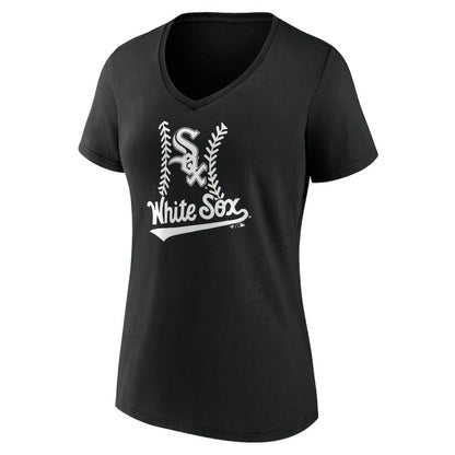 Chicago White Sox Women's Personalized Name & Number Fastball V-Neck T-Shirt - Black