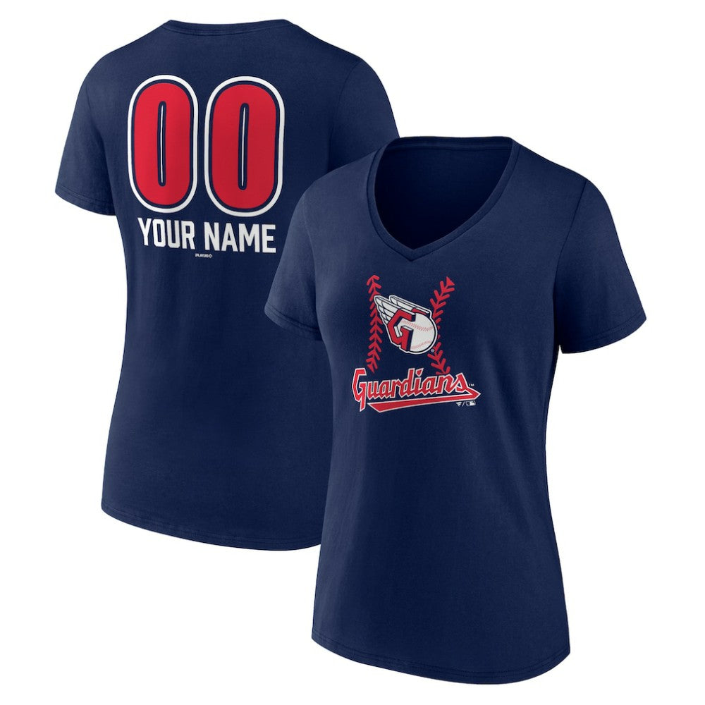 Cleveland Guardians Women's Personalized Name & Number Fastball V-Neck T-Shirt - Navy