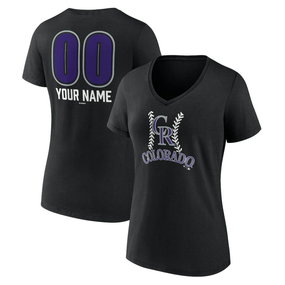 Colorado Rockies Women's Personalized Name & Number Fastball V-Neck T-Shirt - Black