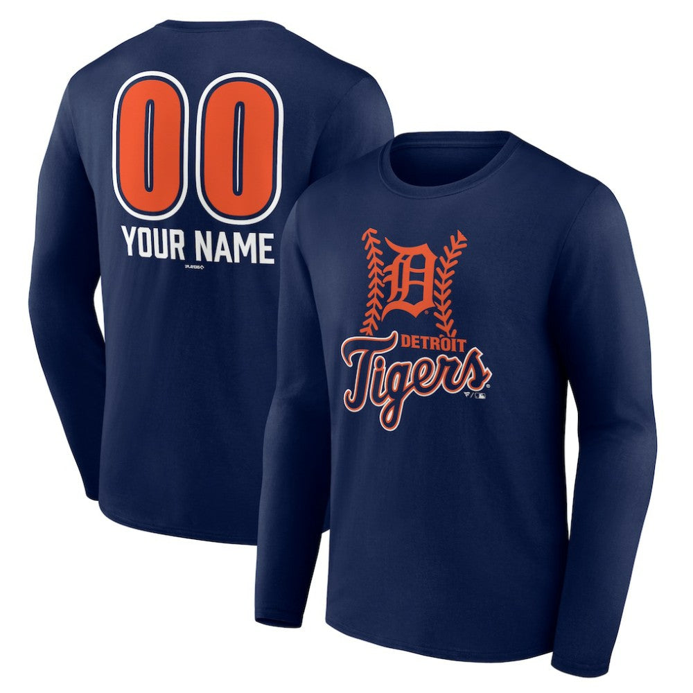 Detroit Tigers Personalized Name & Number Fastball Long Sleeve T-Shirt - Navy