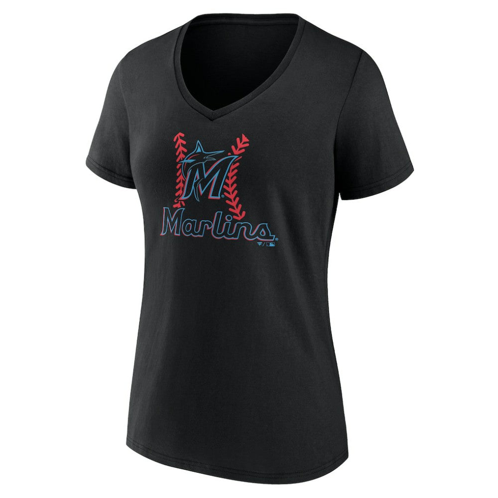 Miami Marlins Women's Personalized Name & Number Fastball V-Neck T-Shirt - Black