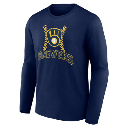 Milwaukee Brewers Personalized Name & Number Fastball Long Sleeve T-Shirt - Navy
