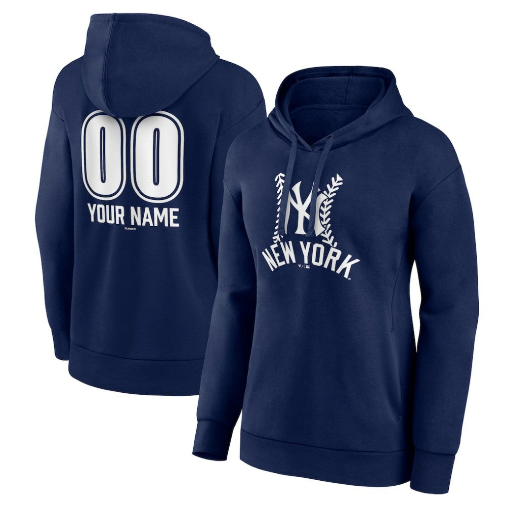 New York Yankees Women's Personalized Name & Number Fastball Pullover Hoodie - Navy