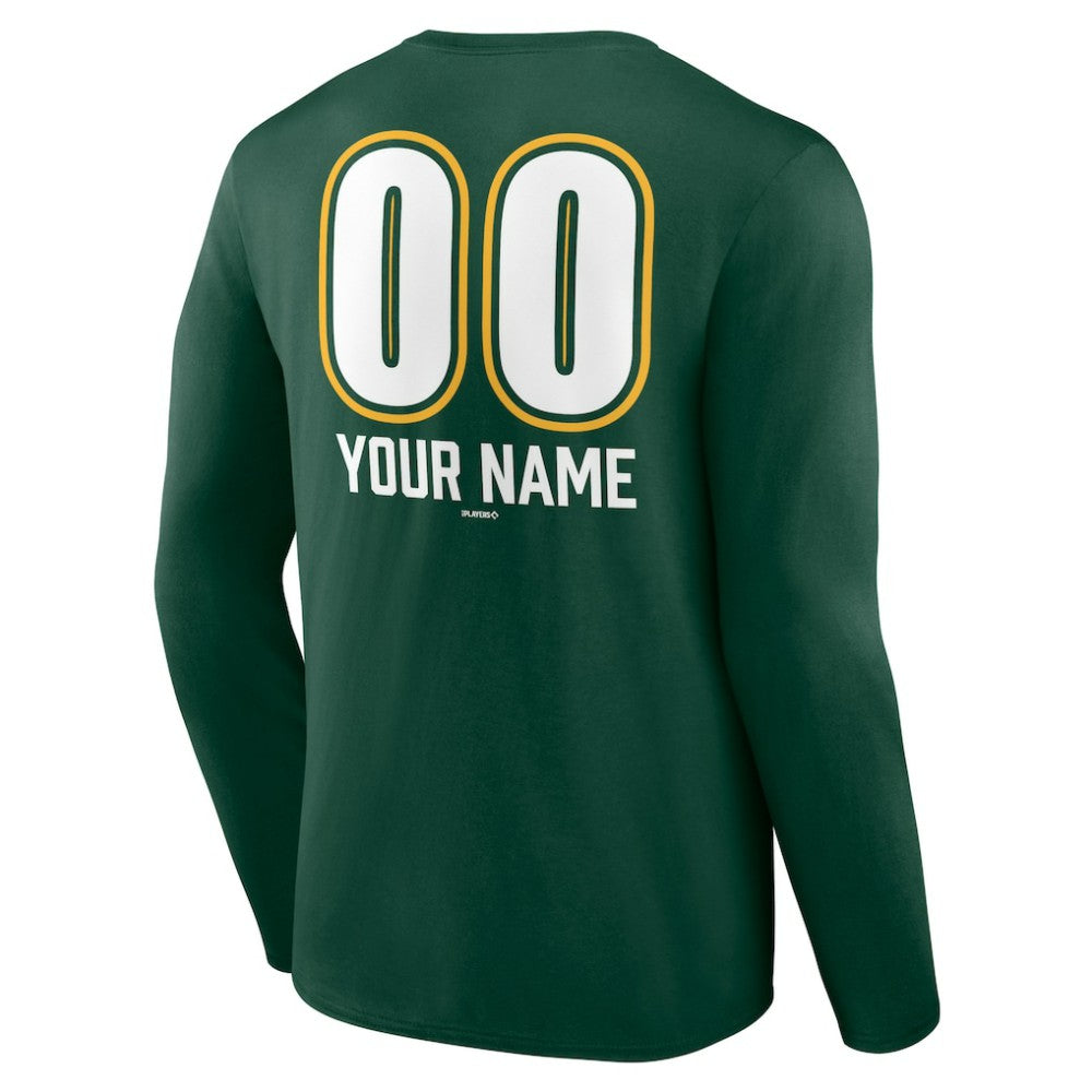 Athletics Personalized Name & Number Fastball Long Sleeve T-Shirt - Green