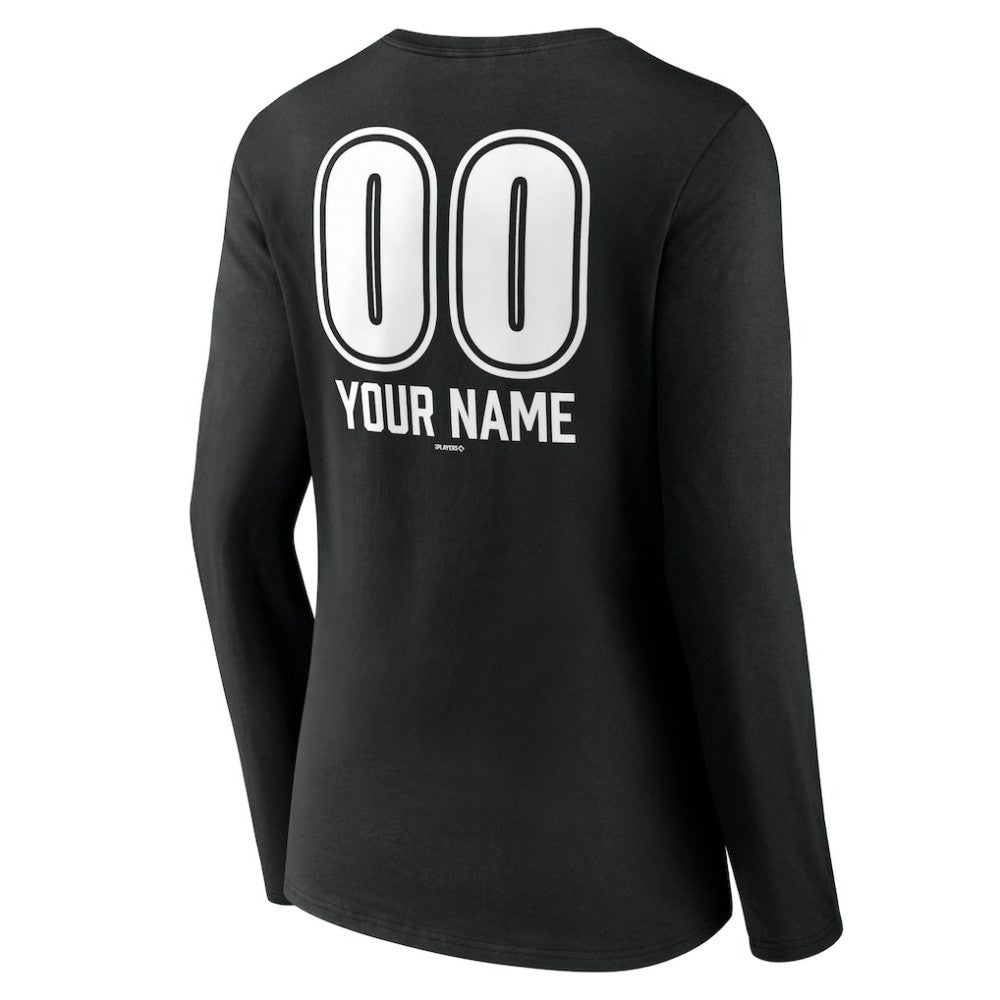 Los Angeles Dodgers Women's Personalized Name & Number Fastball Long Sleeve V-Neck T-Shirt - Black
