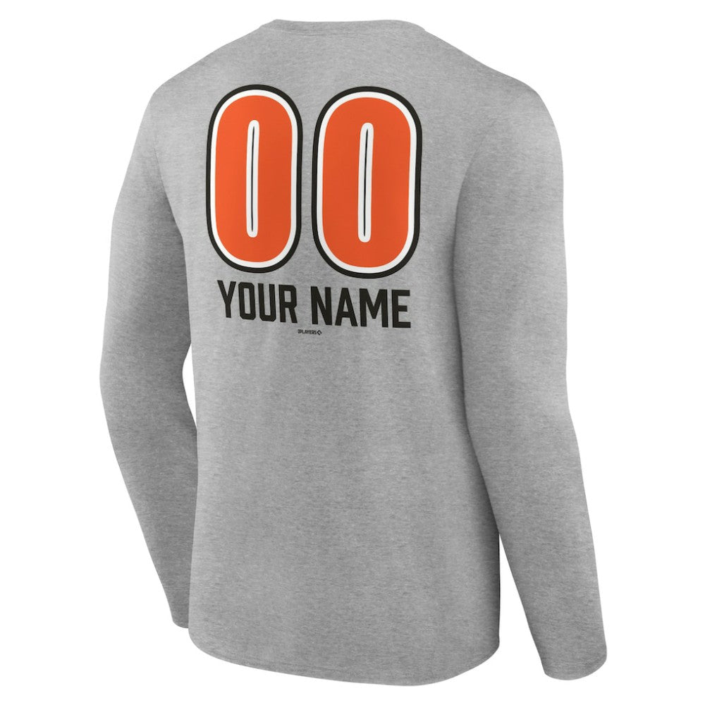 Baltimore Orioles Personalized Name & Number Fastball Long Sleeve T-Shirt - Gray