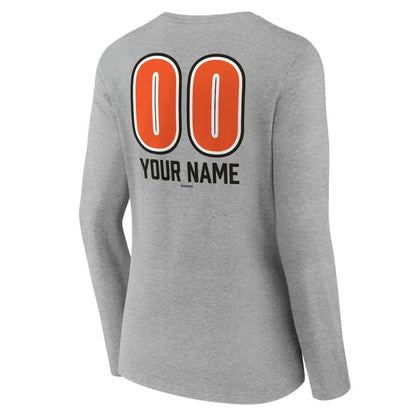 Baltimore Orioles Women's Personalized Name & Number Fastball Long Sleeve V-Neck T-Shirt - Gray