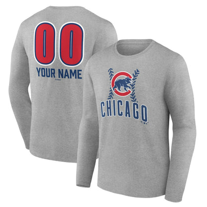 Chicago Cubs Personalized Name & Number Fastball Long Sleeve T-Shirt - Gray