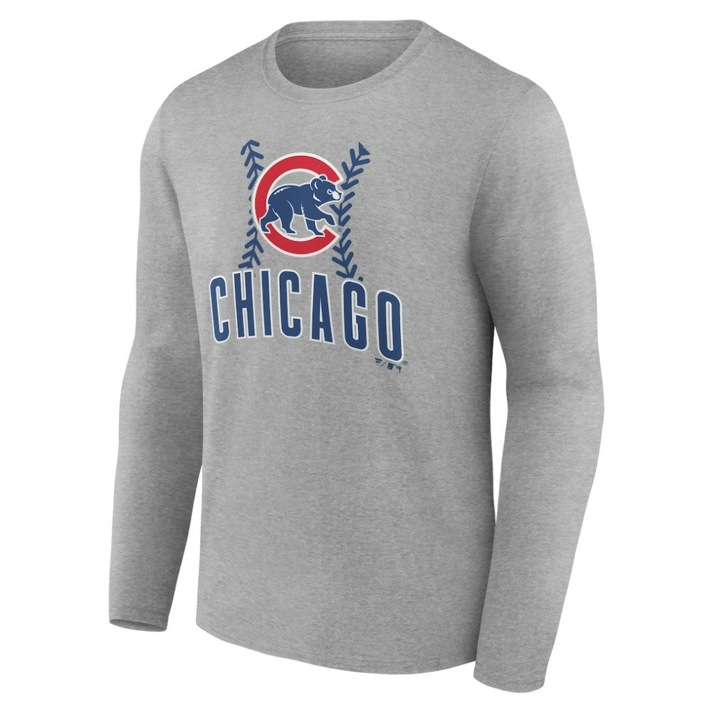 Chicago Cubs Personalized Name & Number Fastball Long Sleeve T-Shirt - Gray