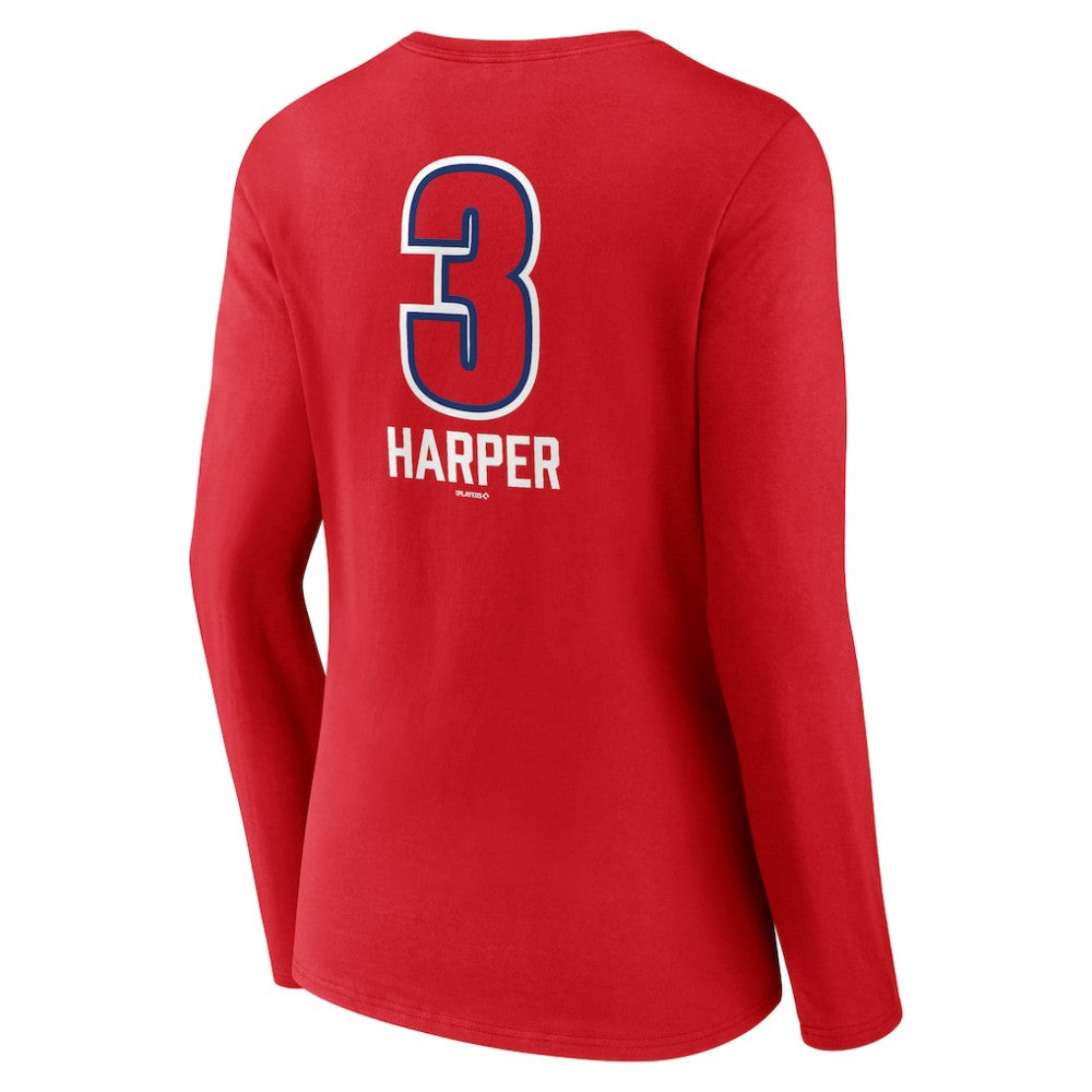 Bryce Harper Philadelphia Phillies Women's Fastball Player Name & Number Long Sleeve V-Neck T-Shirt - Red